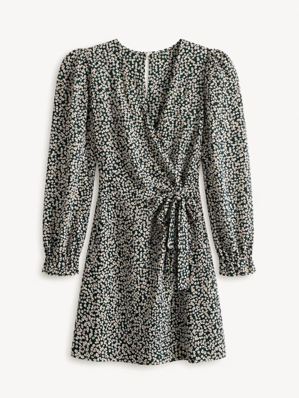 Free People Dark Green Floral Tie-Waist Mini Dress